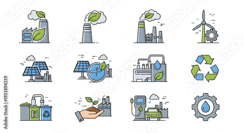 Green Energy Industry Icons Set.
