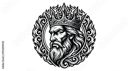 Majestic King Portrait with Ornate Crown and Beard.