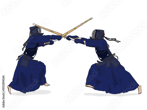 Obraz na płótnie Traditional Kendo Sparring Illustration