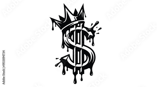 Dollar Sign Dripping with Crown Symbolizing Wealth.