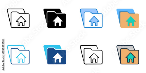 Main folder icons set multiple style collection. Editable stroke 
