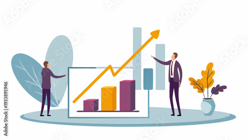 Businessmen analyzing growth chart with increasing graph