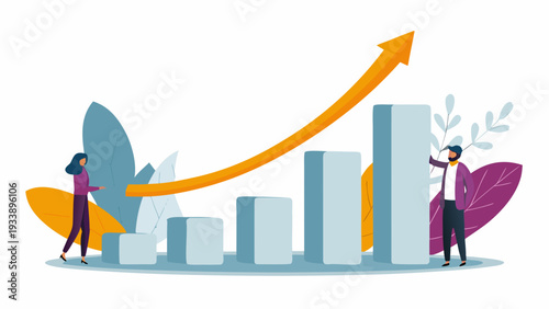 Business growth and success with people analyzing data