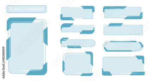 Collection of futuristic glass user interface elements and banner designs