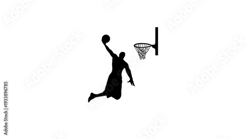 male basketball player slam dunk, black isolated silhouette
