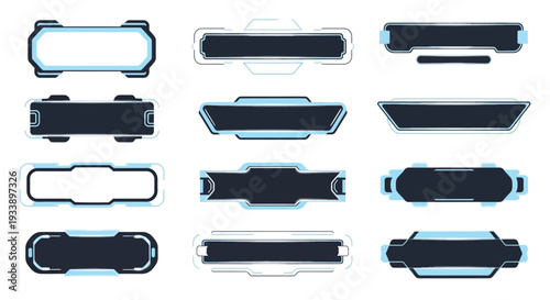Collection of futuristic rectangular frames with glowing blue accents