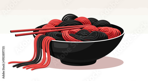 Black and Red Noodles in Bowl with Chopsticks