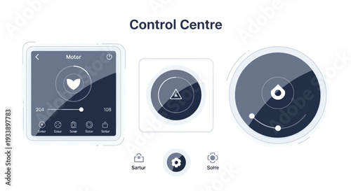 Digital interface mockup displaying smart home control center elements