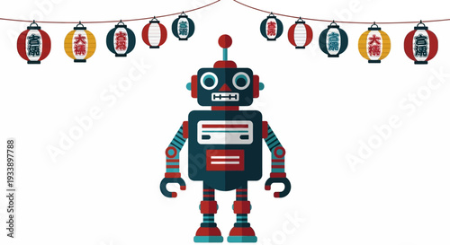 Cute Robot with Japanese Lanterns