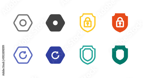 Flat Colored Settings, Security, System update, Shield Icon Set for System Interface