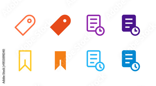 Flat Colored Scan Bookmark History Recent Icon Set for Utility Interface