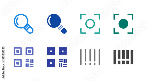 Flat Colored Search Scan Code Icon Set for Utility Interface
