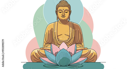 Buddha meditating on lotus flower, spiritual enlightenment concept