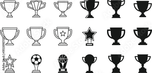 Collection of various trophies and awards in black and white