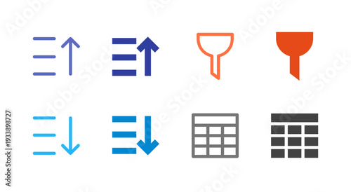 Flat Colored Sort Filter Table Icon Set for Data Interface