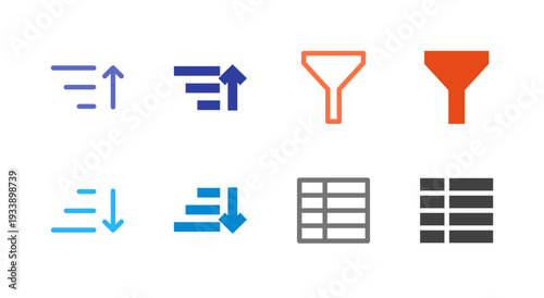 Flat Colored Sort Filter Table Icon Set for Data Interface
