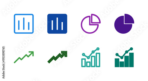 Flat Colored Chart Graph Icon Set for Data Interface