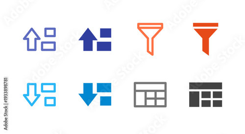 Flat Colored Sort Filter Table Icon Set for Data Interface