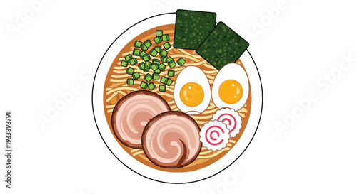 Japanese Ramen Bowl Top View Illustration