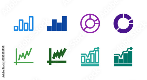 Flat Colored Chart Graph Icon Set for Data Interface