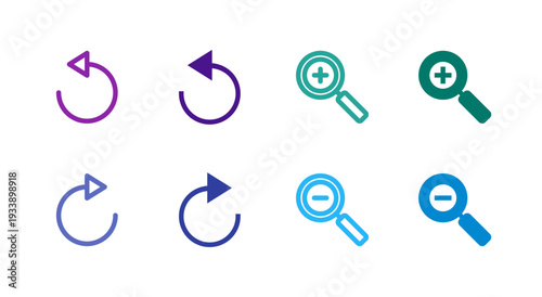 Flat Colored Undo Redo Zoom Icon Set for Navigation Interface