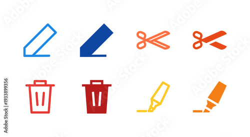 Flat Colored Edit Cut Delete Highlight Icon Set for Editing Interface