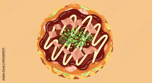 Delicious Okonomiyaki Japanese Savory Pancake Top View