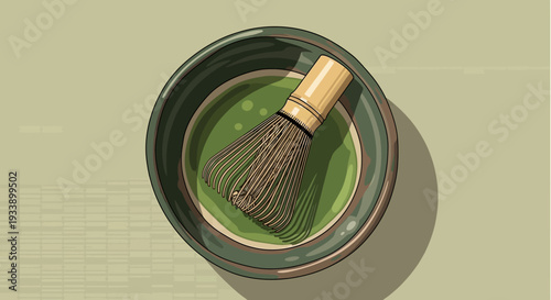 Matcha Tea Preparation: Whisking Green Powder in Bowl