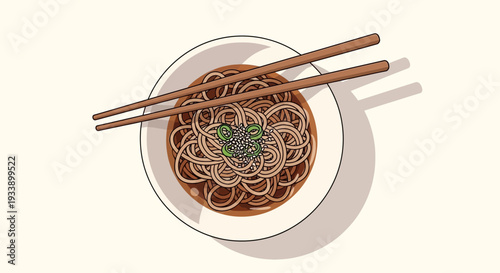 Japanese Soba Noodles with Chopsticks in Bowl