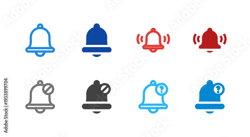 Flat Colored Notification Bell Ring Off Info Icon Set for Alert Interface