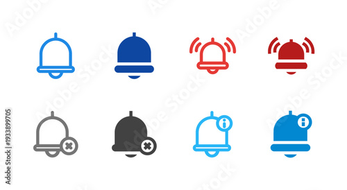 Flat Colored Notification Bell Ring Off Info Icon Set for Alert Interface
