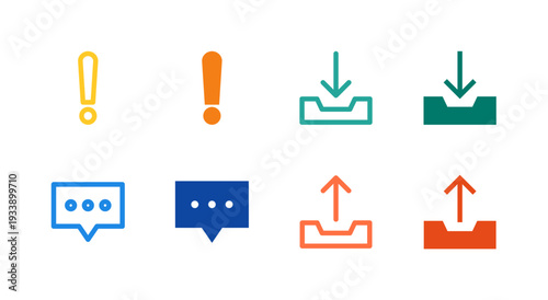 Flat Colored Warning Message Inbox Outbox Icon Set for Communication Interface
