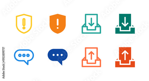 Flat Colored Warning Message Inbox Outbox Icon Set for Communication Interface