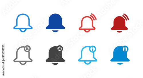 Flat Colored Notification Bell Ring Off Info Icon Set for Alert Interface