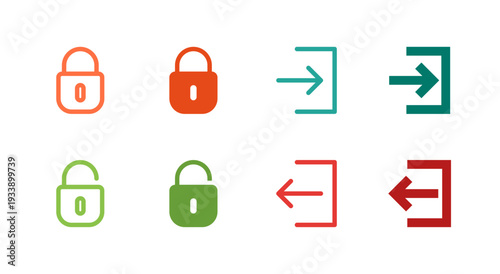 Flat Colored Lock Unlock Login Logout Icon Set for Security Interface