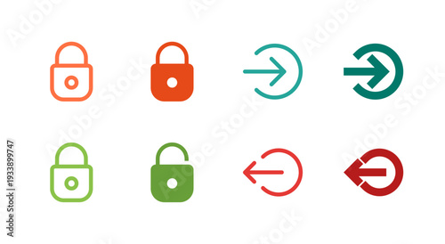 Flat Colored Lock Unlock Login Logout Icon Set for Security Interface