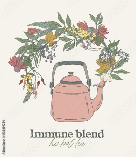 Immune Herbal Wreath with Teapot