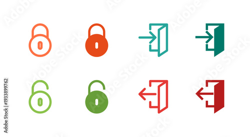 Flat Colored Lock Unlock Login Logout Icon Set for Security Interface