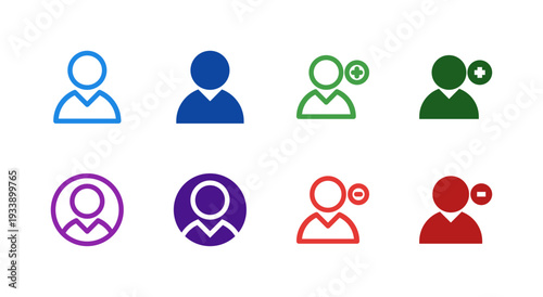 Flat Colored User Profile Add Remove Icon Set for Account Interface