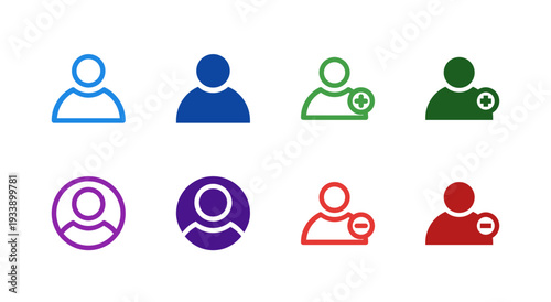 Flat Colored User Profile Add Remove Icon Set for Account Interface