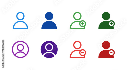 Flat Colored User Profile Add Remove Icon Set for Account Interface