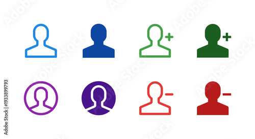 Flat Colored User Profile Add Remove Icon Set for Account Interface