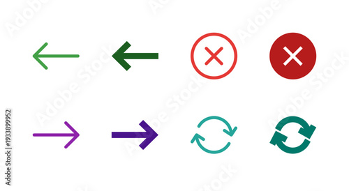Flat Colored Back Forward Close Refresh Icon Set for Navigation Interface
