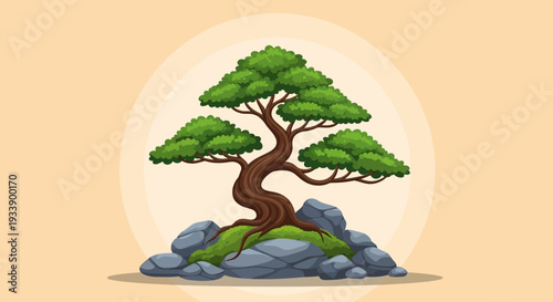 Bonsai Tree Art: Serene Miniature Tree on Rocks