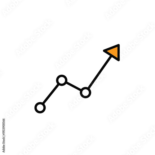 A simple line graph with three data points, depicting an upward trend indicating growth and positive progress
