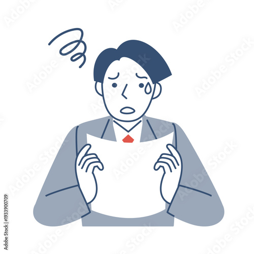 困った表情の男子学生の上半身