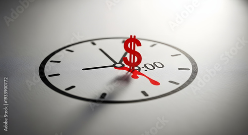 A vibrant red dollar sign at the clock's center symbolizes the concept: time equals money.