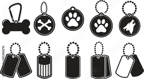 Pet identification tags set with various designs