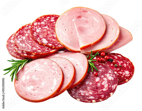 Assortment of thinly sliced cured meats and sausages