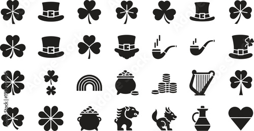 St. Patrick's Day symbols and icons in black